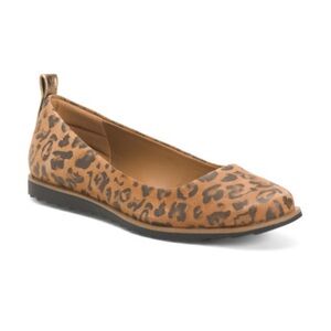Comfortiva Rohan Leather Comfort Flats Cognac Animal Print Women’s Size 6